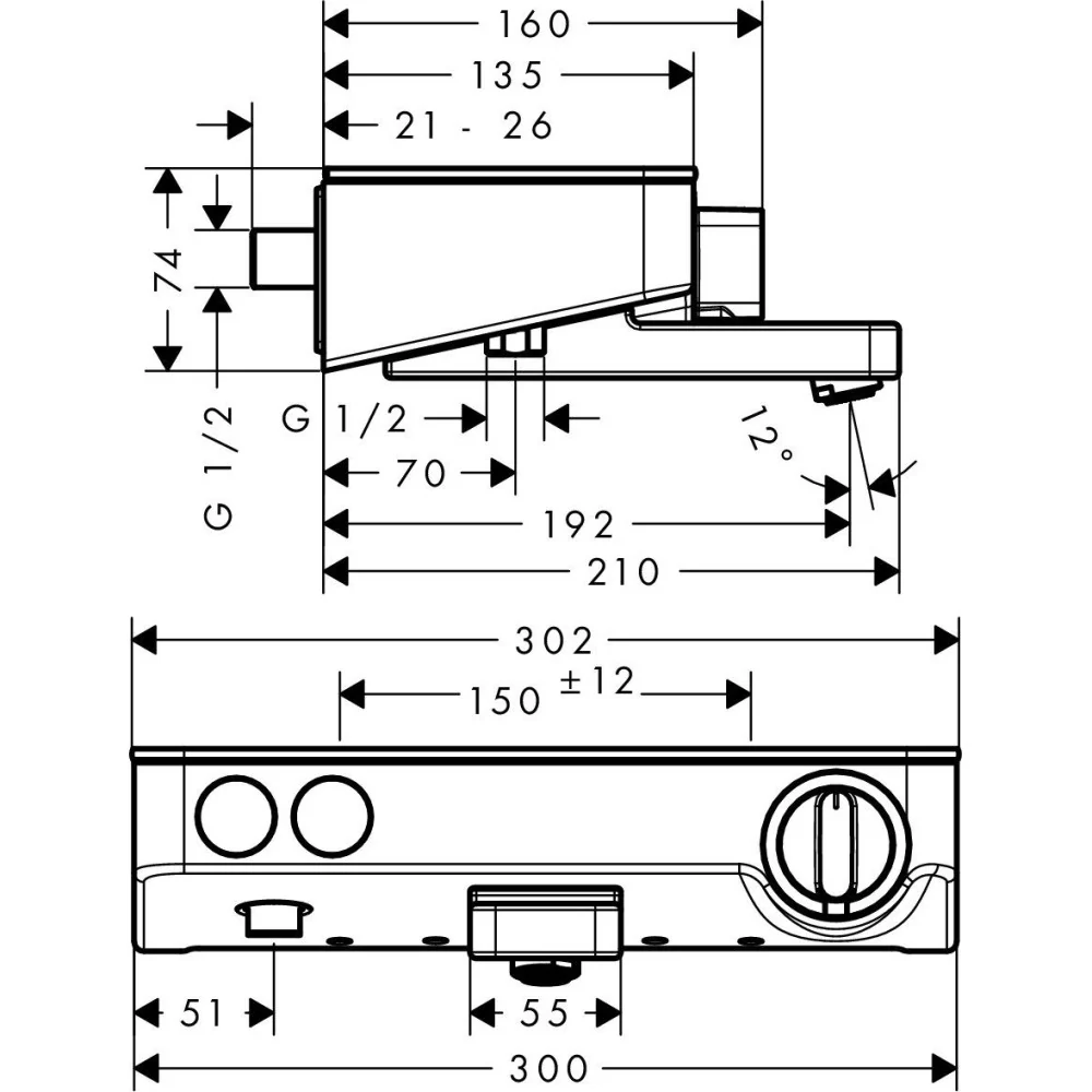 Hansgrohe Select 300 Baterie Baterie cada dus cu termostat, 2 iesiri, crom