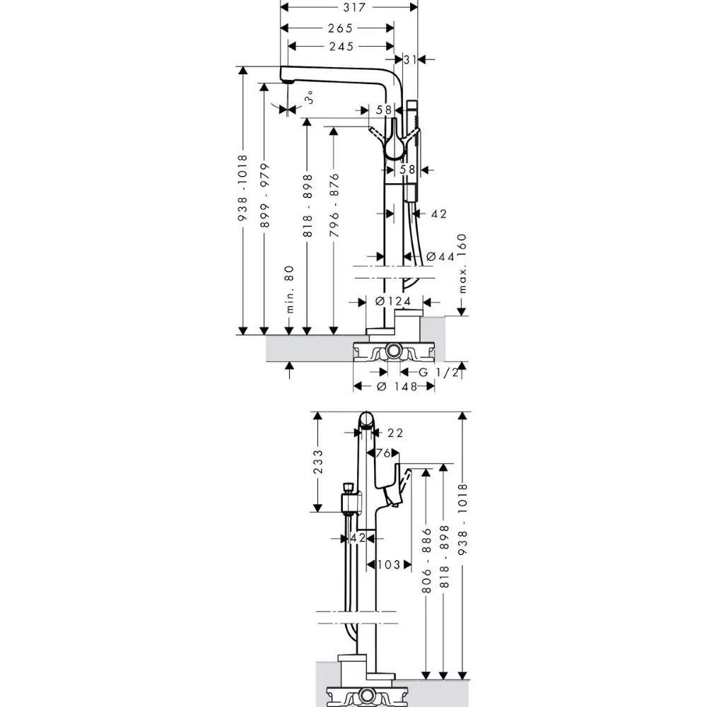 Hansgrohe Talis S Baterie cada freestanding