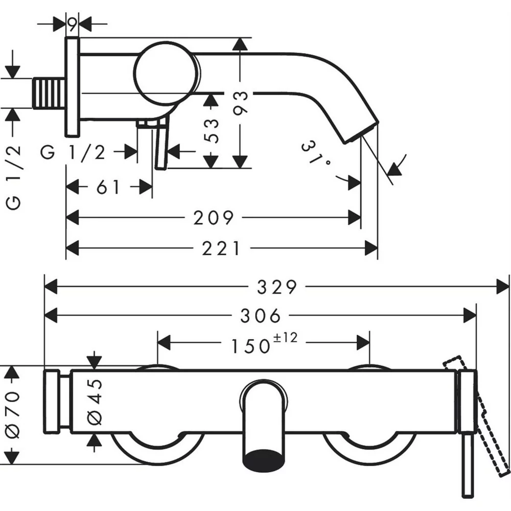 Hansgrohe Tecturis S Baterie cada dus monocomanda