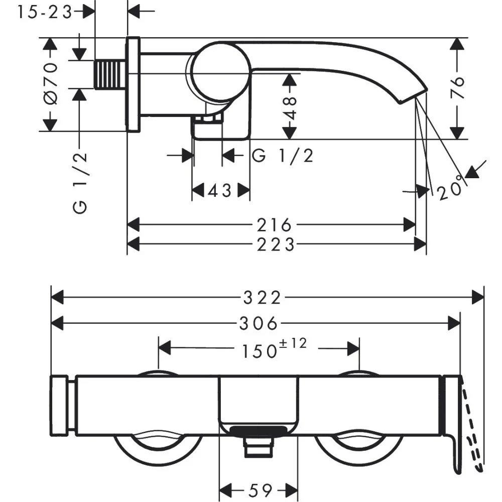 Hansgrohe Vivenis Baterie cada dus monocomanda, negru mat