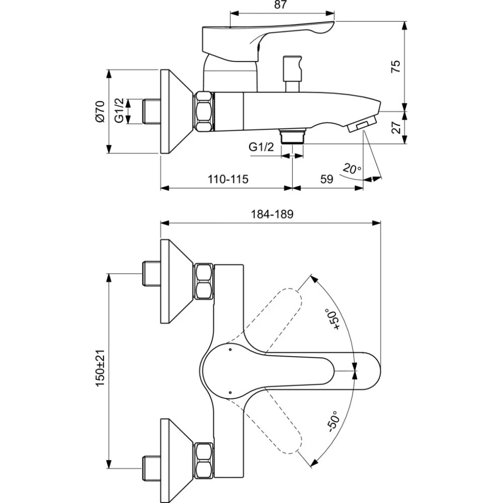 Ideal Standard Alpha Baterie cada dus monocomanda, divertor automat
