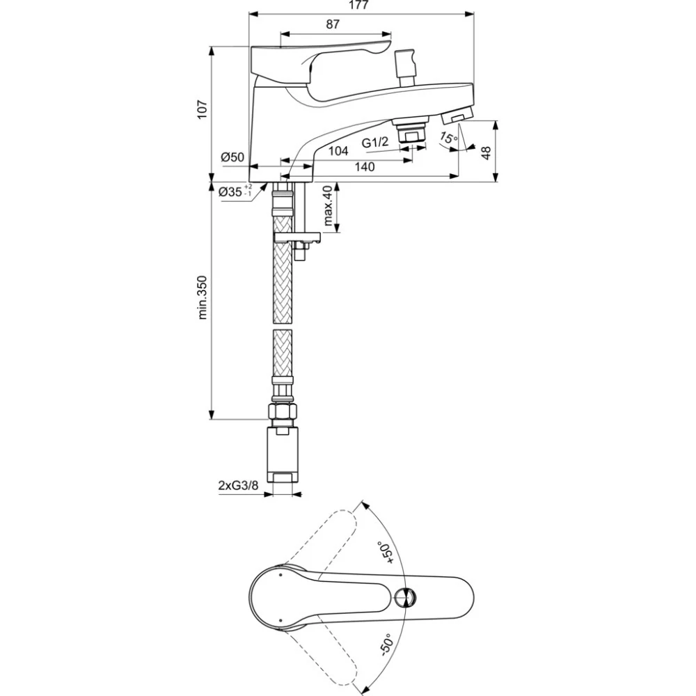 Ideal Standard Alpha Baterie cada dus monocomanda, montaj pe cada