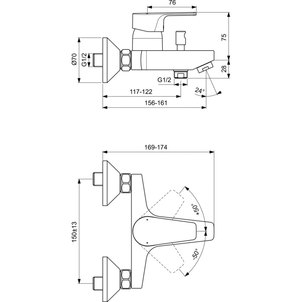 Ideal Standard Cerafine D Baterie cada dus monocomanda, divertor automat, crom