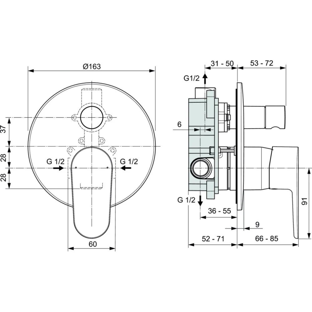 Ideal Standard Cerafine O Baterie cada dus incastrata, set complet, crom