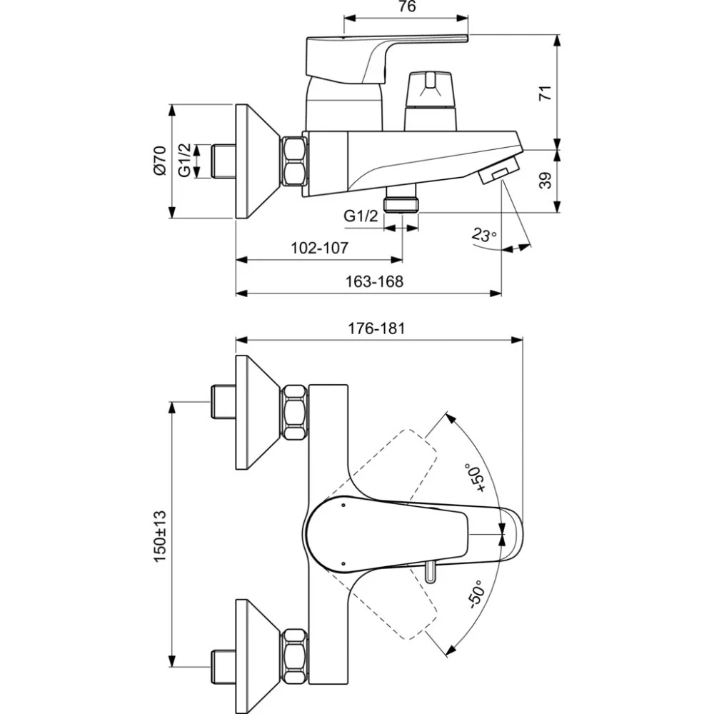 Ideal Standard Cerafine D Baterie cada dus monocomanda, divertor manual, crom