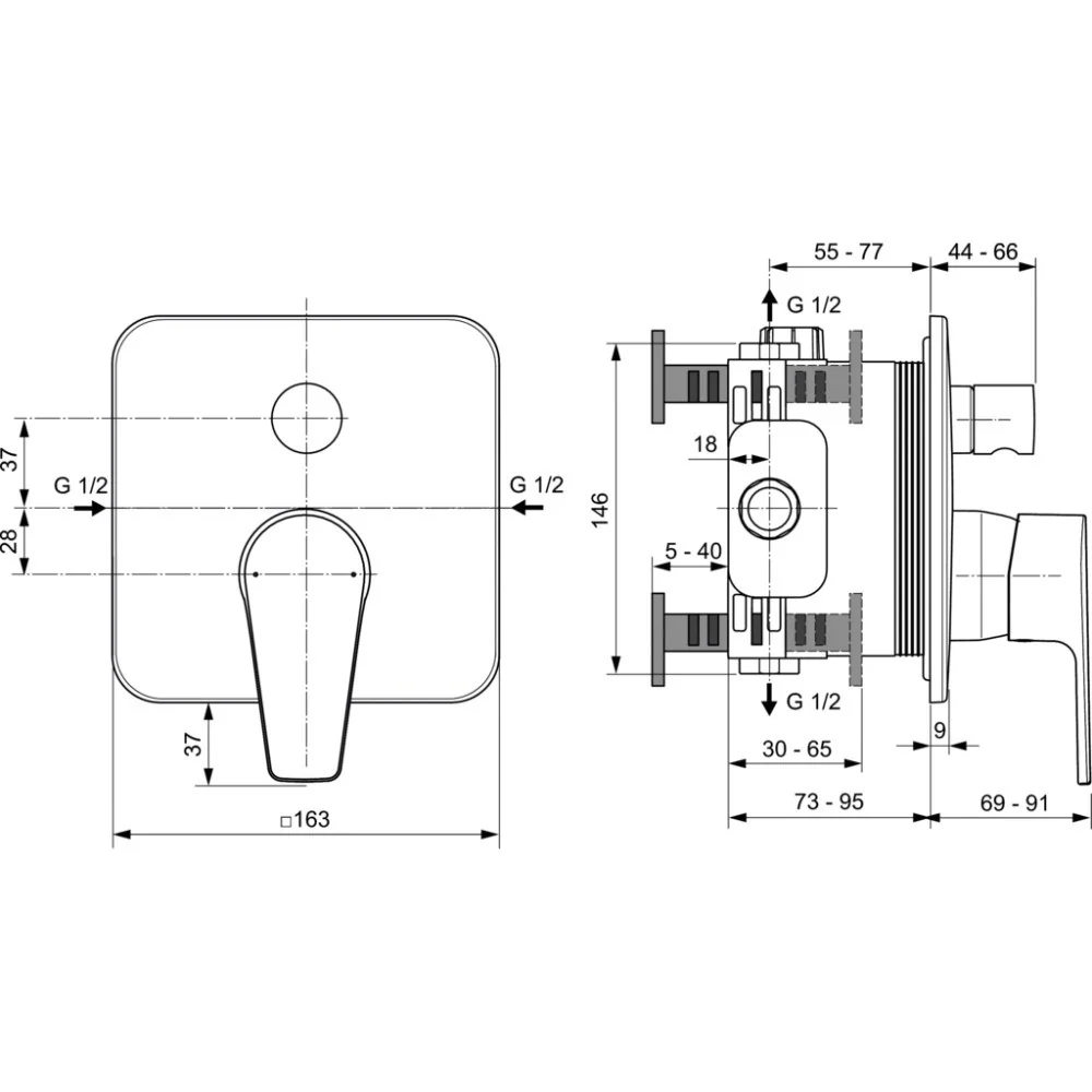 Ideal Standard Cerafine D Baterie cada dus incastrata, crom