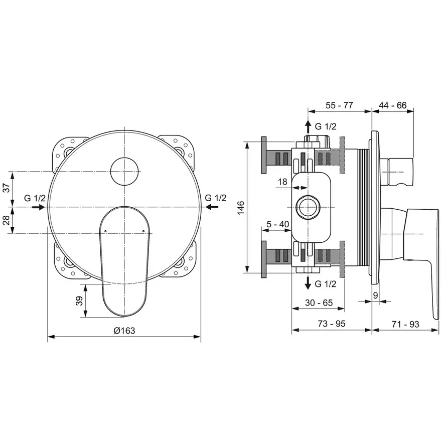Ideal Standard Cerafine O Baterie cada dus incastrata, argintiu mat (silver)
