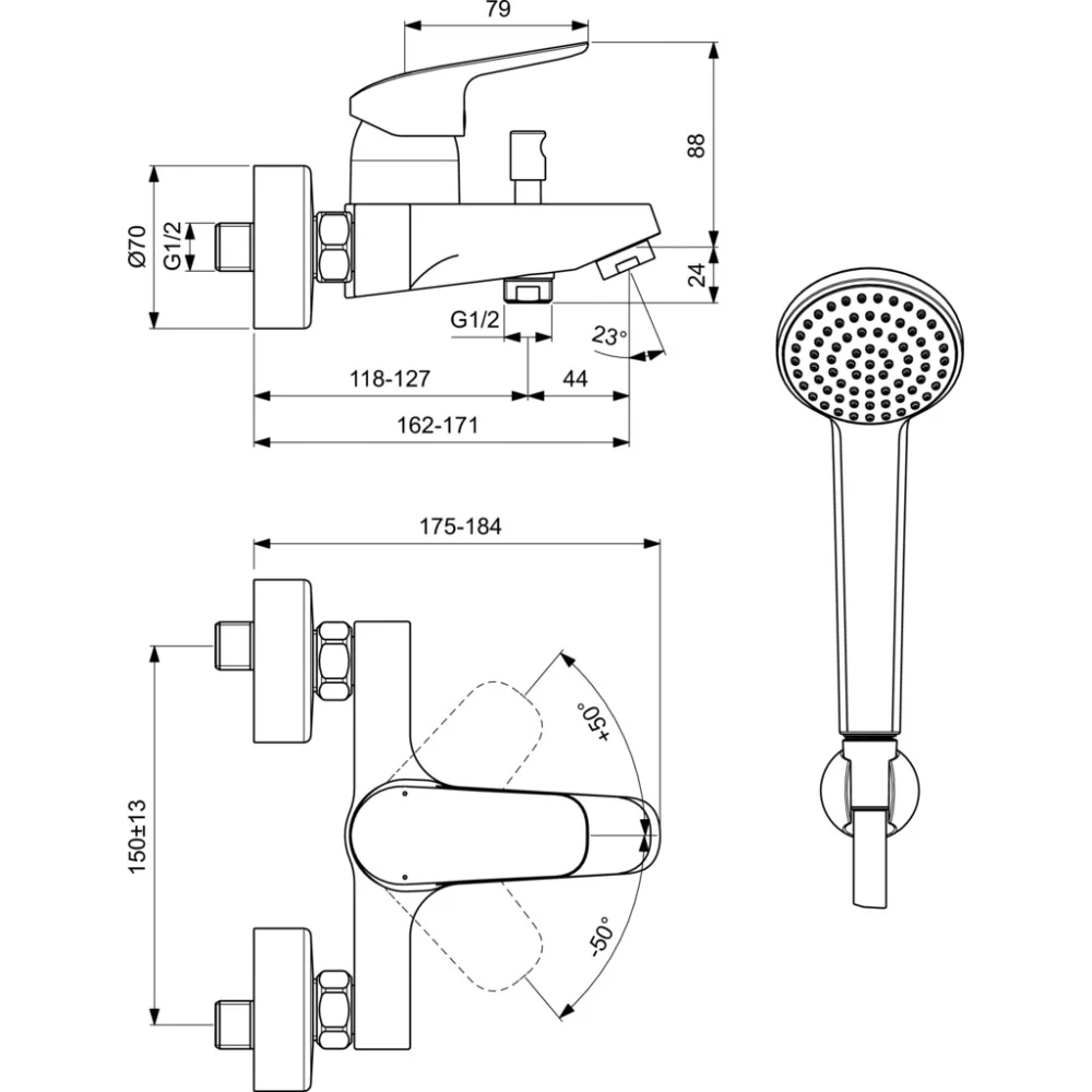 Ideal Standard Ceraflex Baterie cada dus monocomanda cu set dus