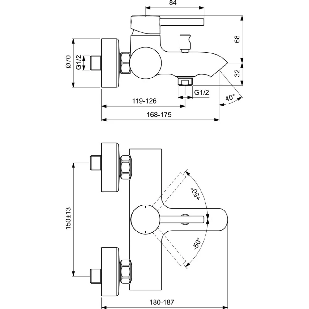Ideal Standard Ceraline Baterie cada dus monocomanda