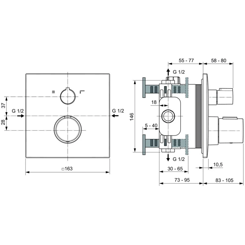 Ideal Standard CeraTherm C100 Baterie cada dus cu termostat, incastrata, negru mat (silk black)
