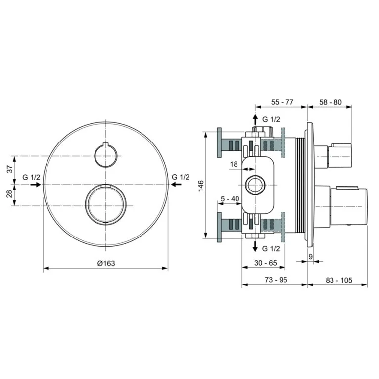 Ideal Standard CeraTherm T100 Baterie cada dus cu termostat, incastrata, auriu mat (brushed gold PVD)