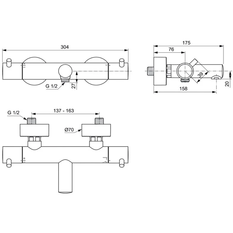 Ideal Standard CeraTherm T125 Baterie cada dus cu termostat, crom