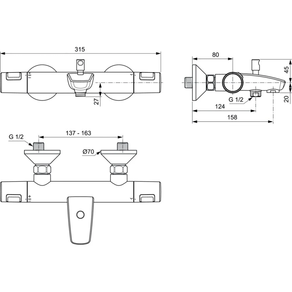 Ideal Standard CeraTherm T25 Baterie cada dus cu termostat