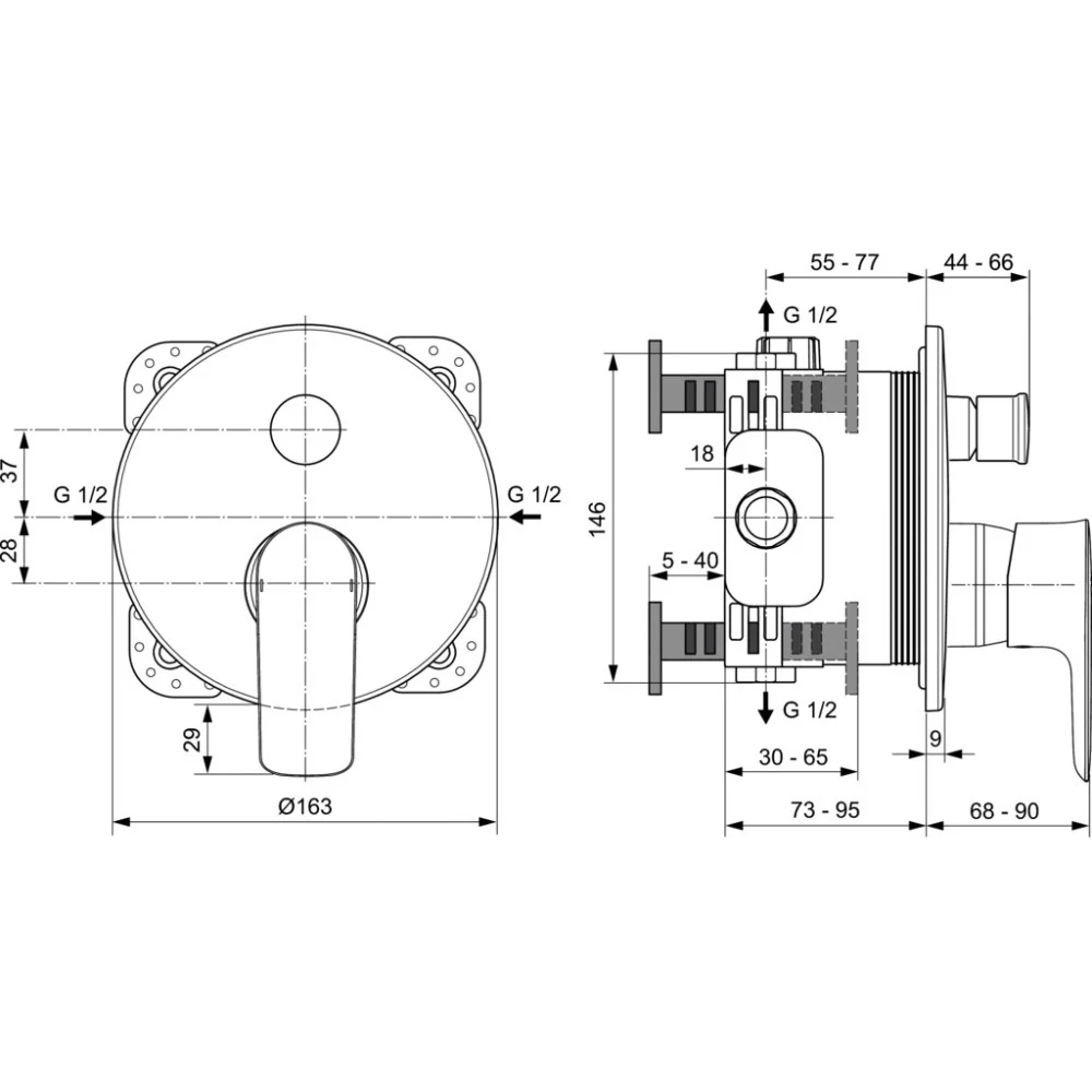 Ideal Standard Connect Air Baterie cada dus incastrata, argintiu (silver storm PVD)