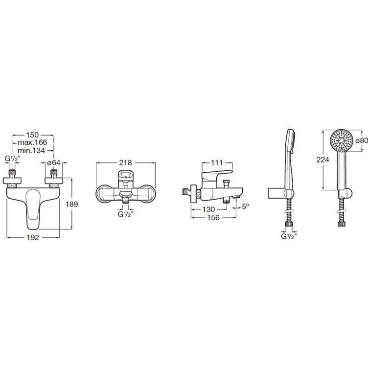 Roca Anara Baterie cada dus monocomanda, set complet