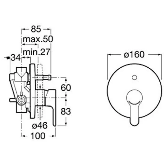 Roca L20 Baterie cada dus incastrata, set complet