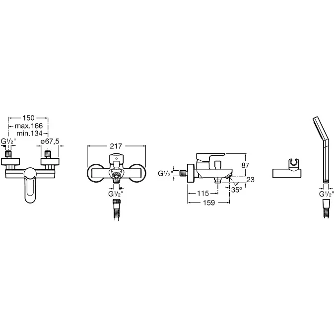 Roca L20 Baterie cada dus, set complet