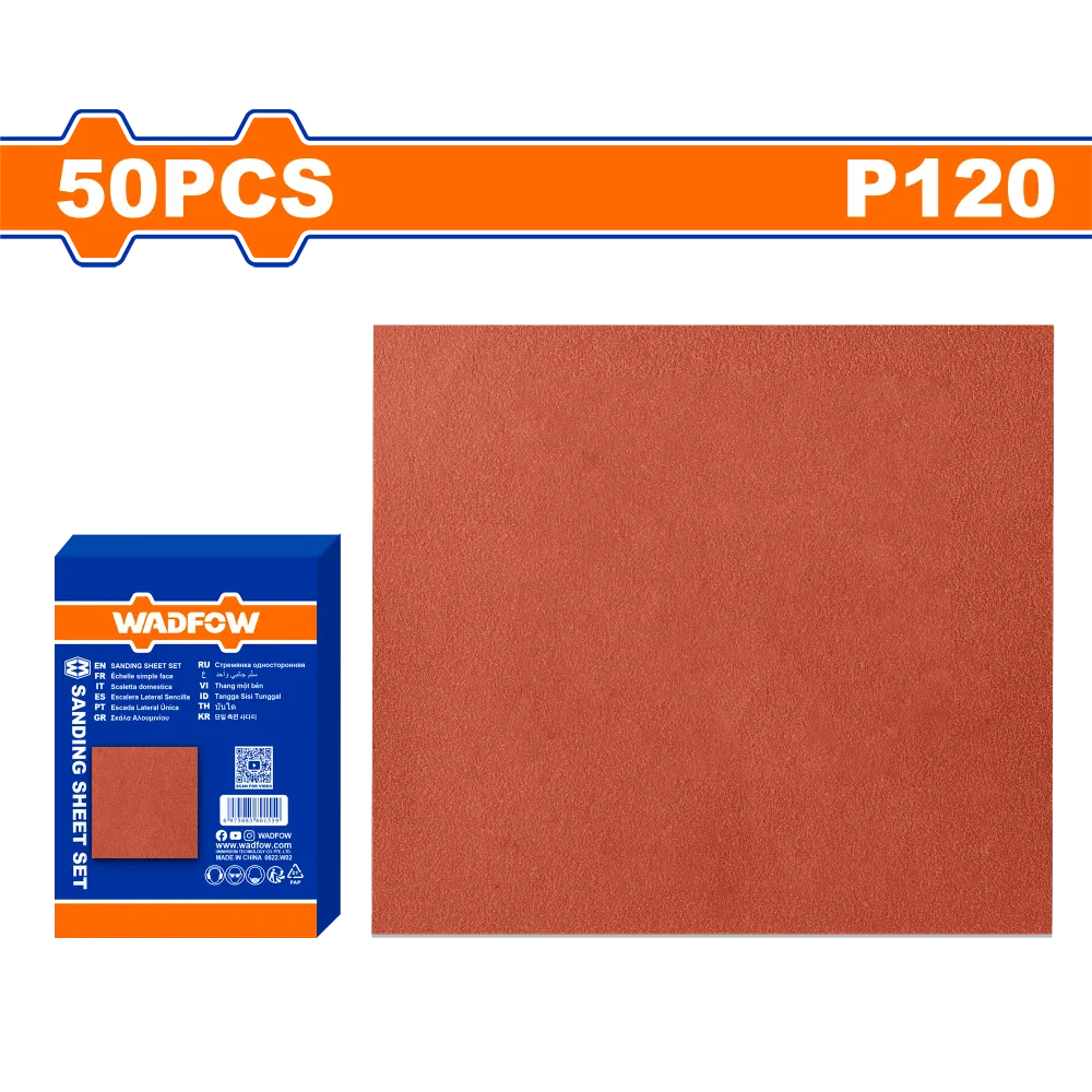 Set 50 coli smirghel pentru lemn Wadfow, 23x28cm, granulatie P120