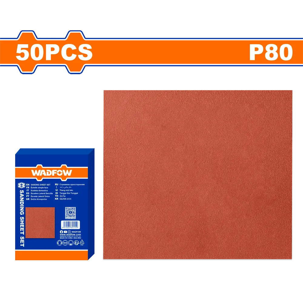Set 50 coli smirghel pentru lemn Wadfow, 23x28cm, granulatie P80
