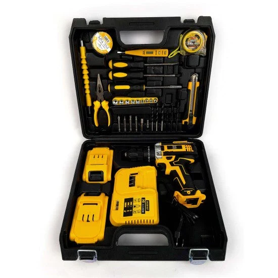 Bormasina Electrica 48V cu Percutie + Trusa Autofiletanta: 2 Acumulatori, Incarcator si 24 Accesorii