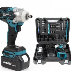 Set Complet - Cheie de Impact, 2 Acumulatori 48V, 550Nm si 43 Accesorii