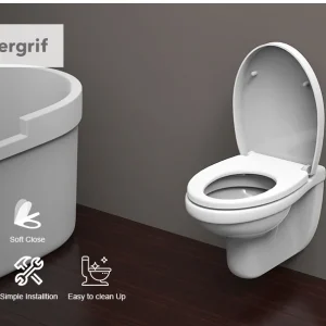 Capac de toaletă IBERGRIF® Premium, Mecanism de închidere silențioasă, Antibacterian, Forma de O, Alb