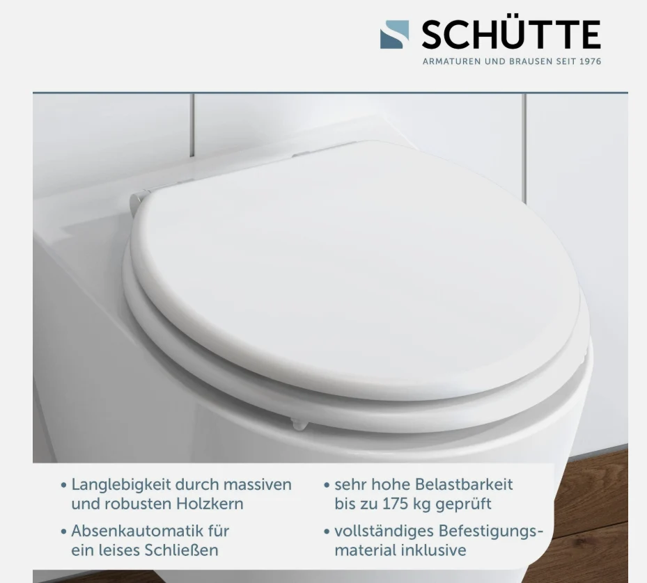 Capac de toaletă SCHÜTTE ® Premium, Mecanism de închidere silențioasă, Antibacterian, Forma de O, Alb