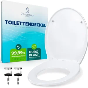 Capac de toaletă Zenacasa® Premium cu mecanism de închidere silențioasă, antibacterian, oval, alb, din duroplast