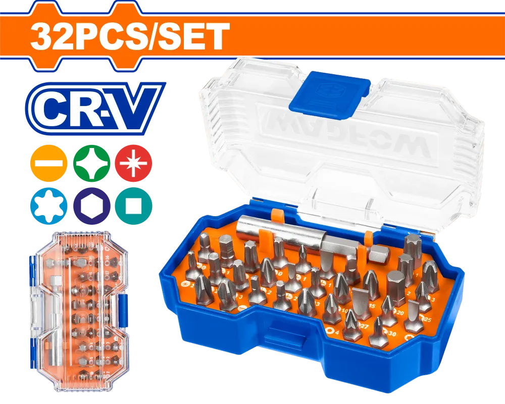 Set biti si adaptor Wadfow, 25mm, Cr-v, 32 piese