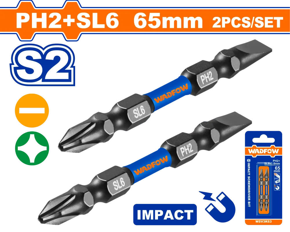 Set 2 biti de impact Wadfow, otel S2, cap dublu PH2, SL6