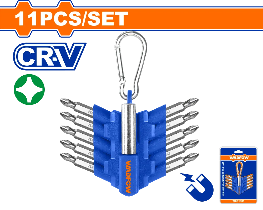 Set biti PH2 cu adaptor Wadfow, Cr-V, 11 piese