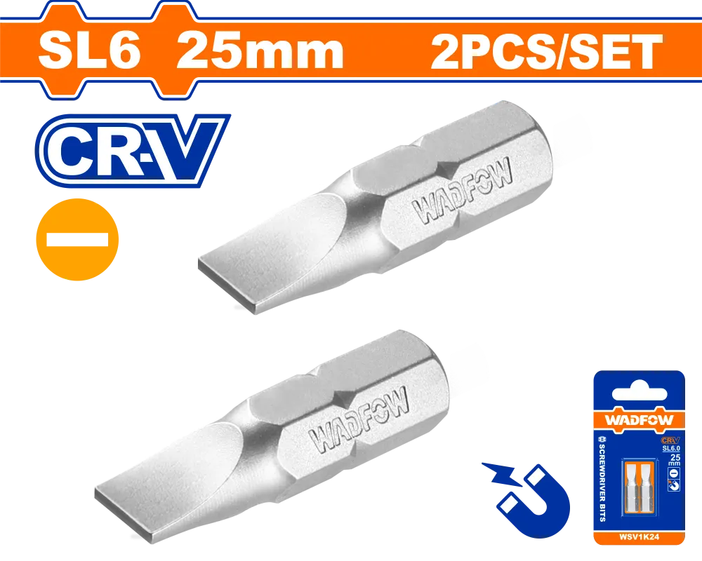 Set 2 biti Wadfow, prindere Hex, CR-V, lungime 25mm, tip varf SL6.0*1.0