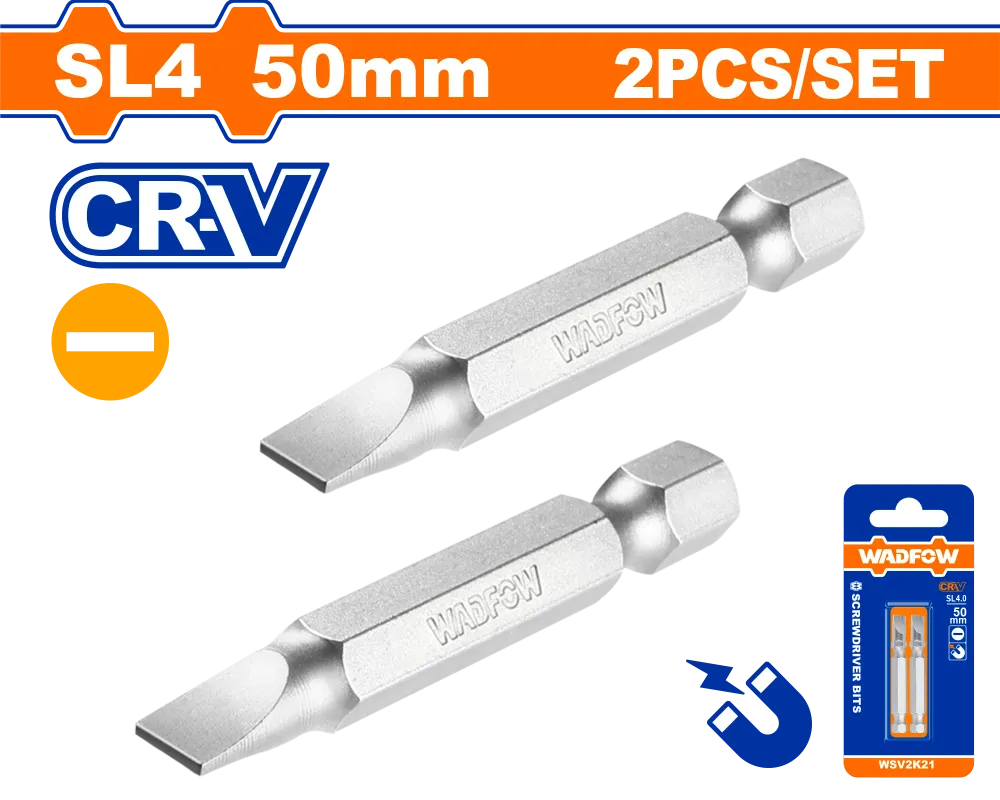 Set 2 biti Wadfow, prindere Hex, CR-V, lungime 50mm, tip varf SL4.0*0.5mm