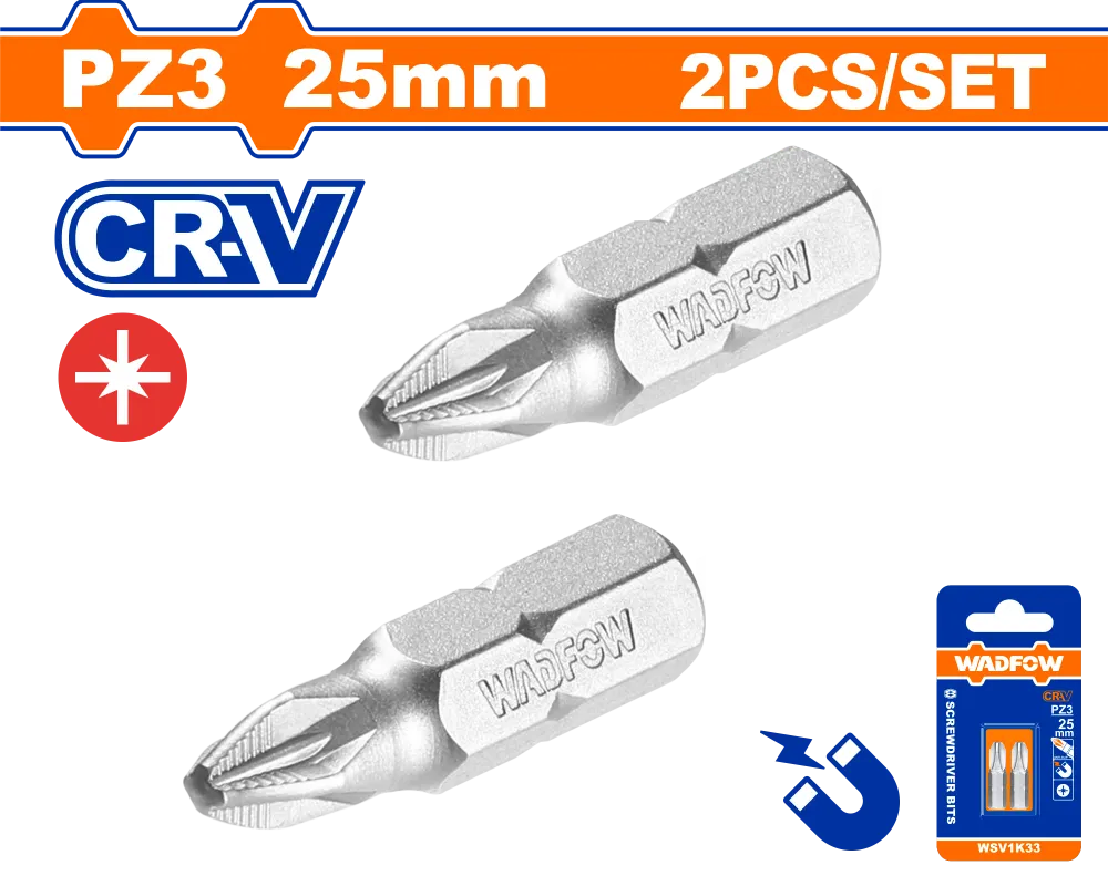 Set 2 biti Wadfow, prindere Hex, CR-V, lungime 25mm, tip varf PZ3