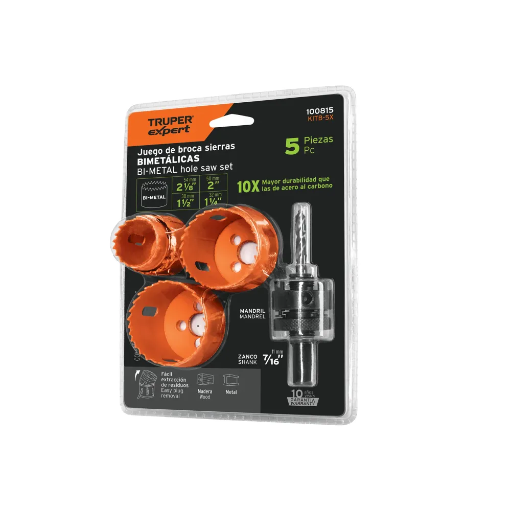 Set carote bimetalice, ø 32 mm, 38mm, 50mm, 54mm, cu burghiu de centrare, Truper
