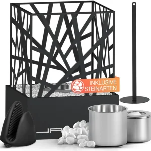 Semineu mobil cu bioetanol, otel, 20.7 x 20.7 x 29.5 cm, negru