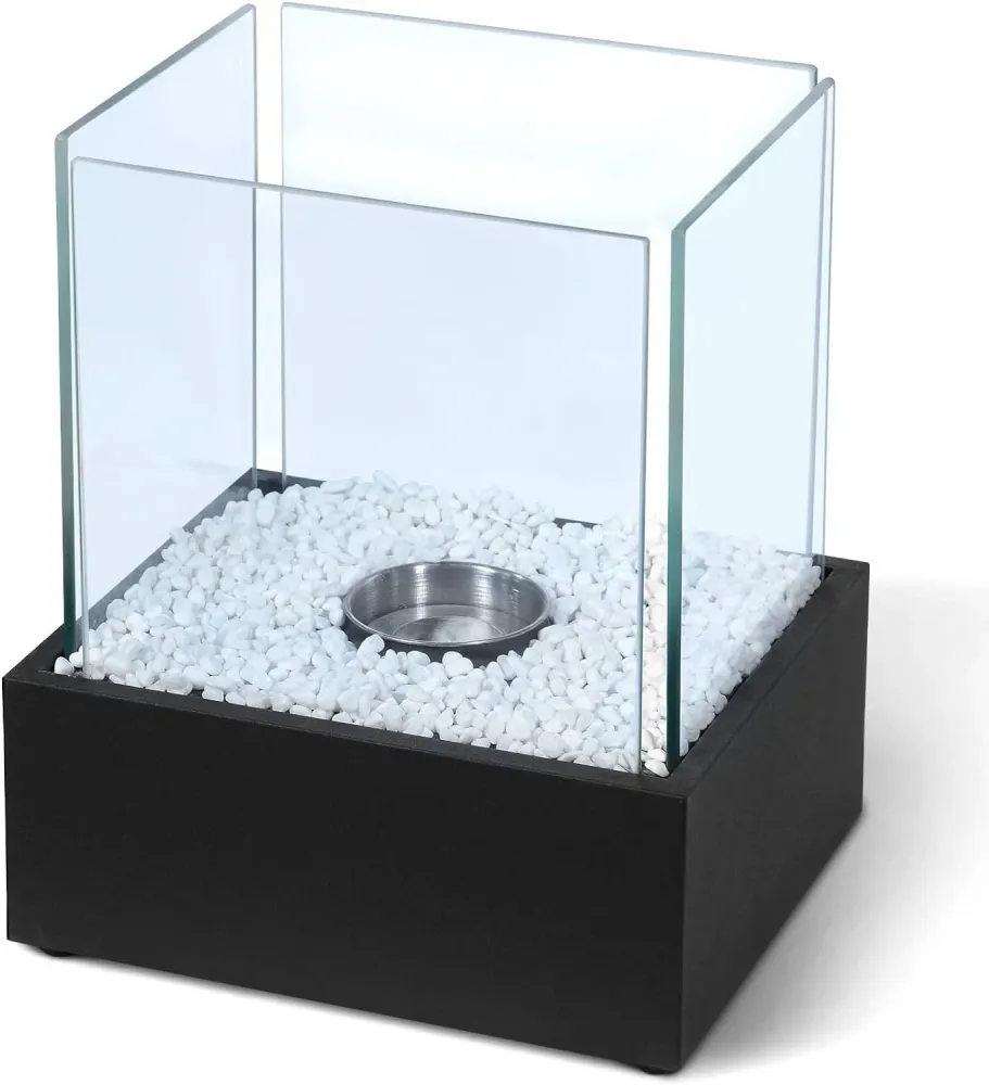 Semineu mobil cu bioetanol, otel, 24,50 x 20,50 x 28 cm, negru