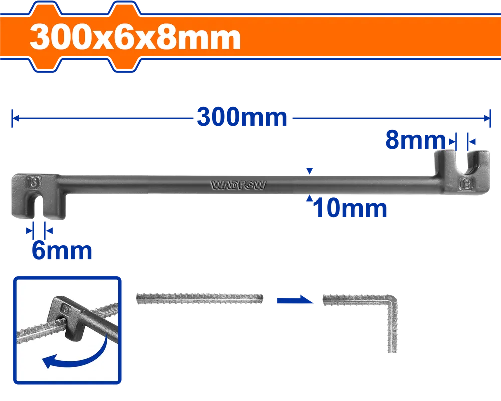 Cheie pentru fier-beton Wadfow, otel, dimensiune 6x8mm, lungime 300mm