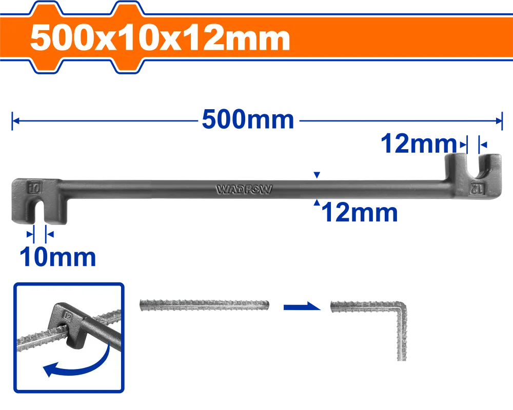 Cheie pentru fier-beton Wadfow, otel, dimensiune 10x12mm, lungime 500mm