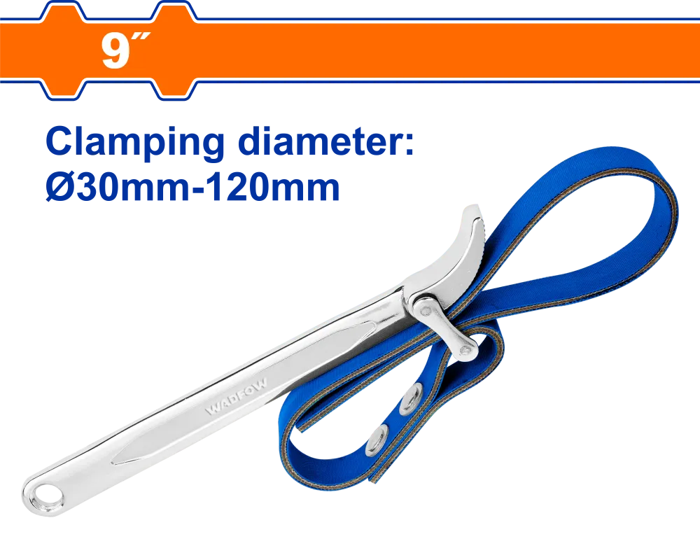 Cheie cu banda Wadfow 9'', diametru prindere 30-120mm, lungime centura 500mm