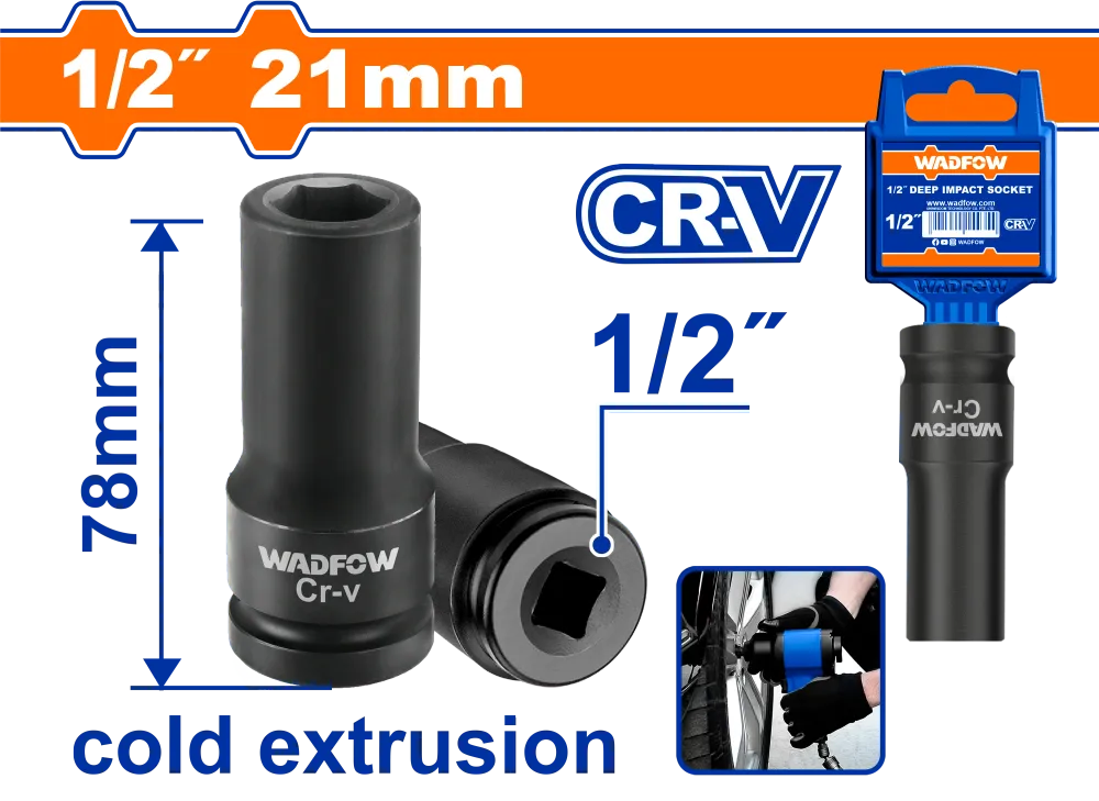 Cheie tubulara de impact Wadfow, extrudare la rece, otel Cr-V, dimenisuni 78x21mm