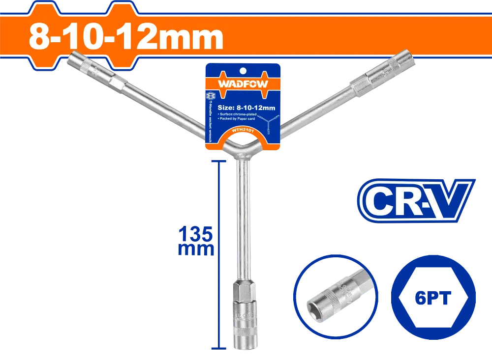 Cheie tubulara tip Y Wadfow, Cr-V, dimensiune 8x10x12mm