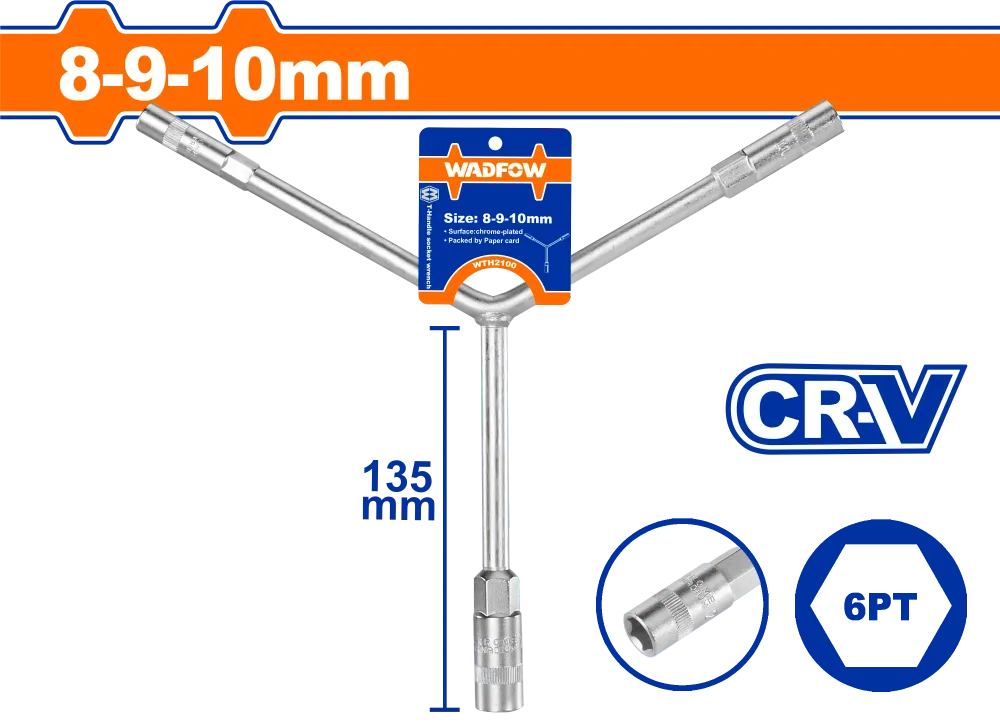 Cheie tubulara tip Y Wadfow, Cr-V, dimensiune 8x9x10mm