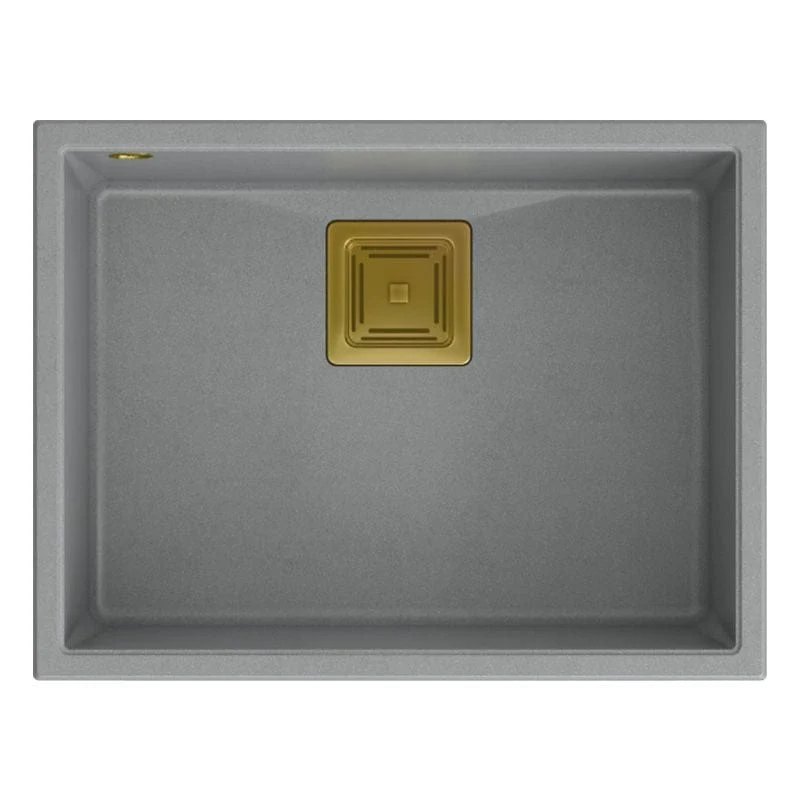 Chiuvetă din granit David 50 Quadron, gri metalic, ventil auriu