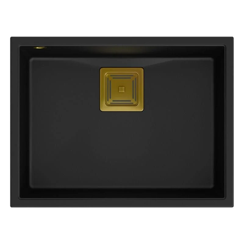 Chiuvetă din granit David 50 Quadron, negru, ventil auriu