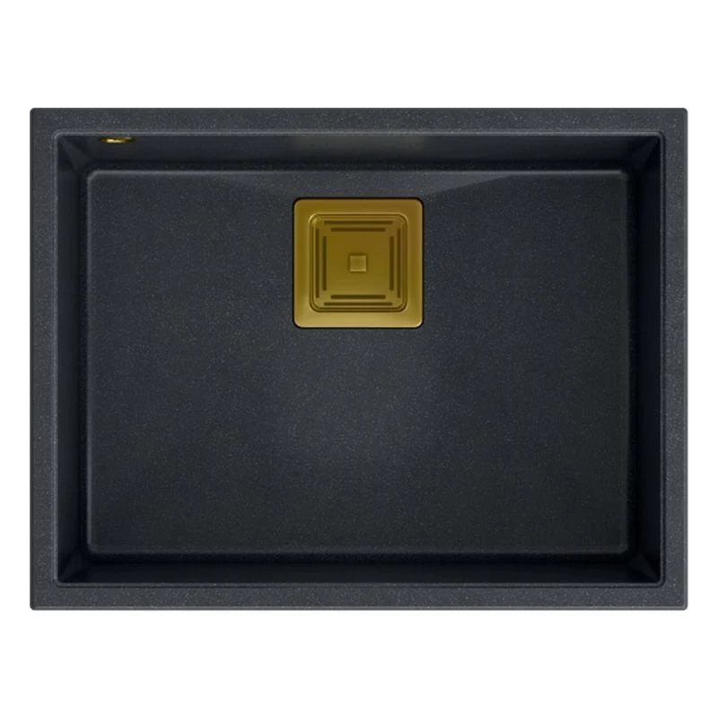 Chiuvetă din granit David 50 Quadron, negru metalic, ventil auriu