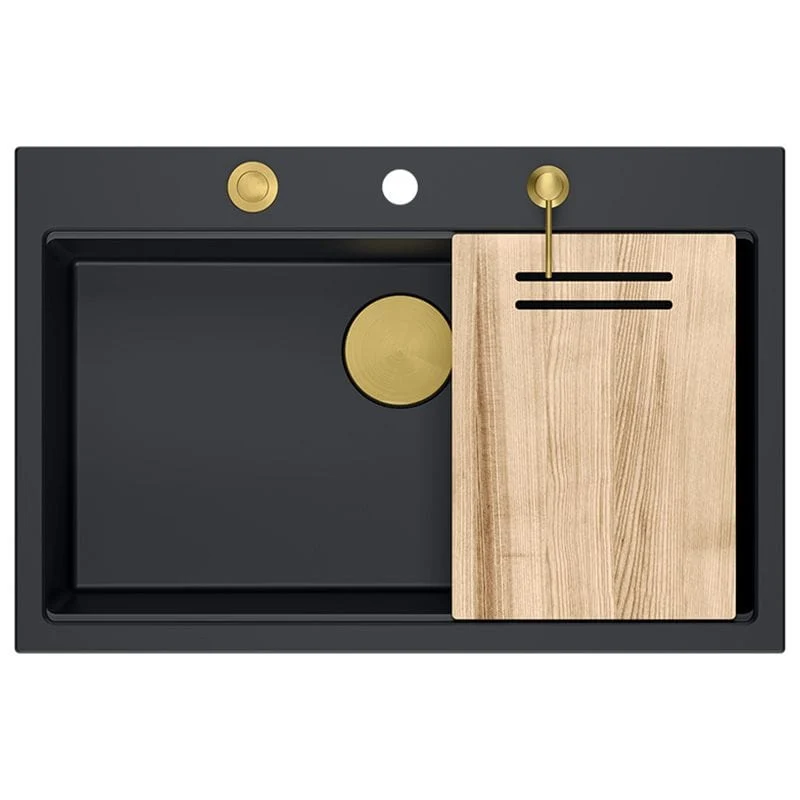 Chiuvetă din granit Marc 110 Quadron,workstation, negru, ventil si accesorii rose