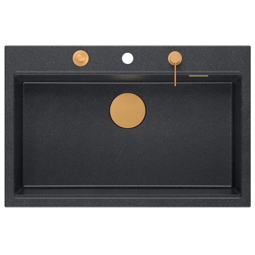 Chiuvetă din granit Marc 110 Quadron,workstation, negru metalic, ventil si accesorii rose