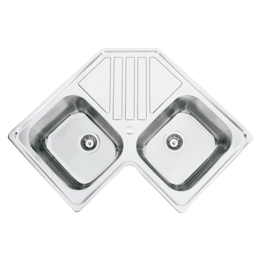 Chiuveta bucatarie cu 2 cuve inox dubla CookingAid KEPPLER BB pe colt reversibila stanga/dreapta cu picurator + accesorii...