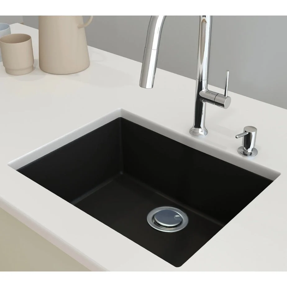 Chiuveta bucatarie granit CookingAid Cube ON5610 Neagra Nanostone Deep Black + accesorii montaj, 560x500x200mm